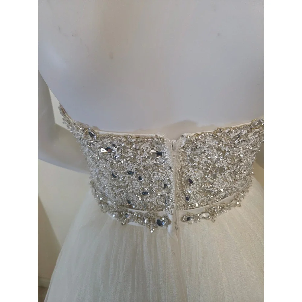 Maggie Sottero Haute Couture Beaded Tulle Wedding Dress Ball Gown Ivory Size 6 - Picture 14 of 16